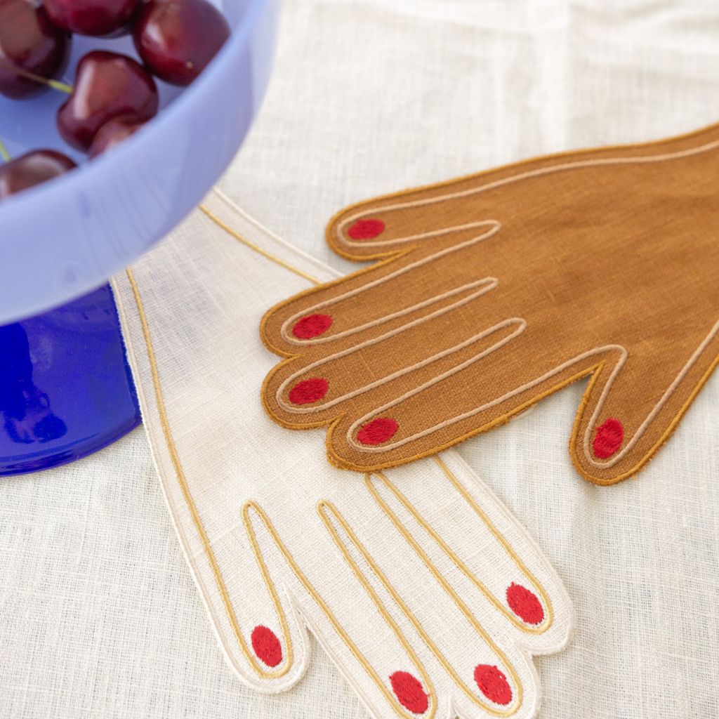 Hand Cocktail Napkins | Caramel & Red