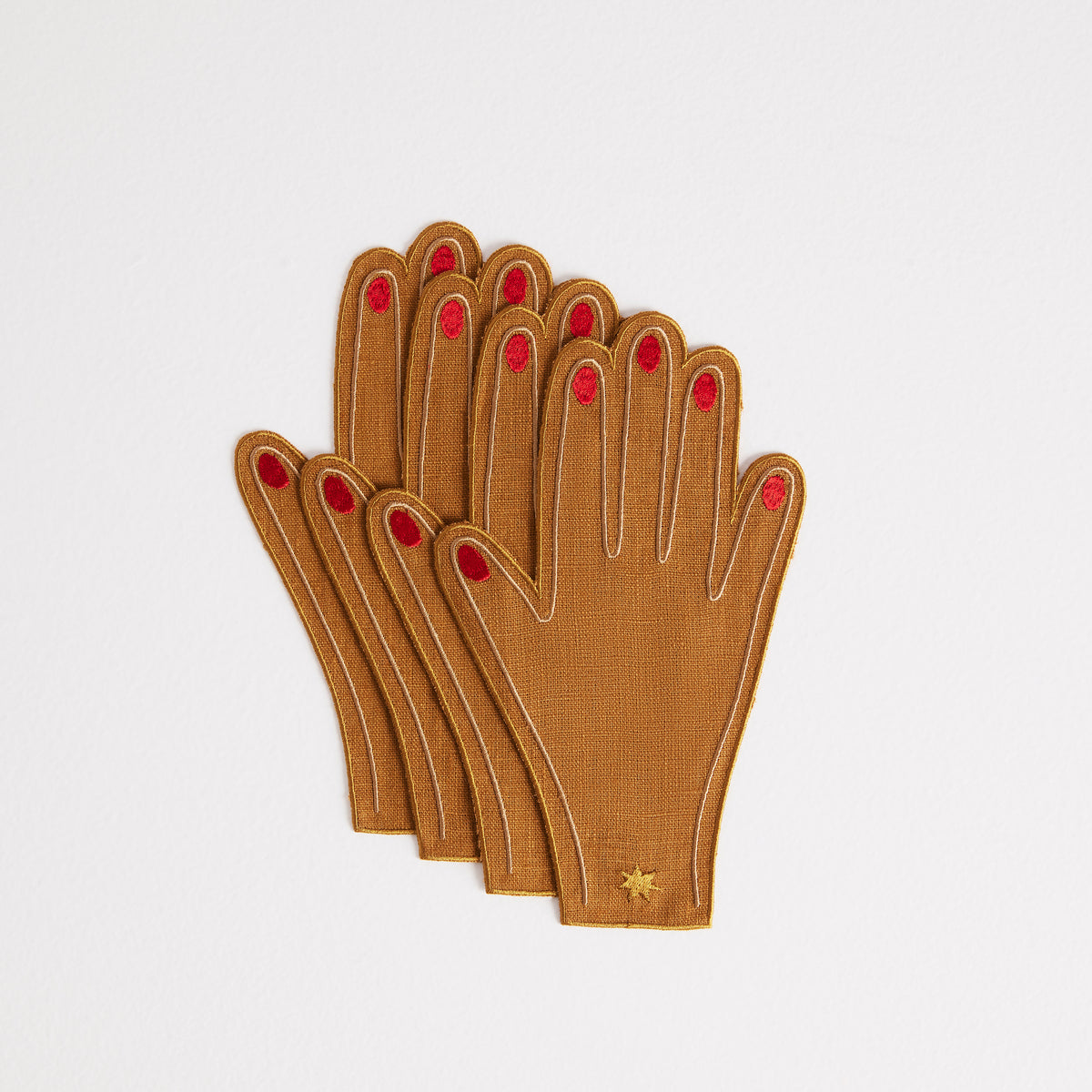 Hand Cocktail Napkins | Caramel & Red