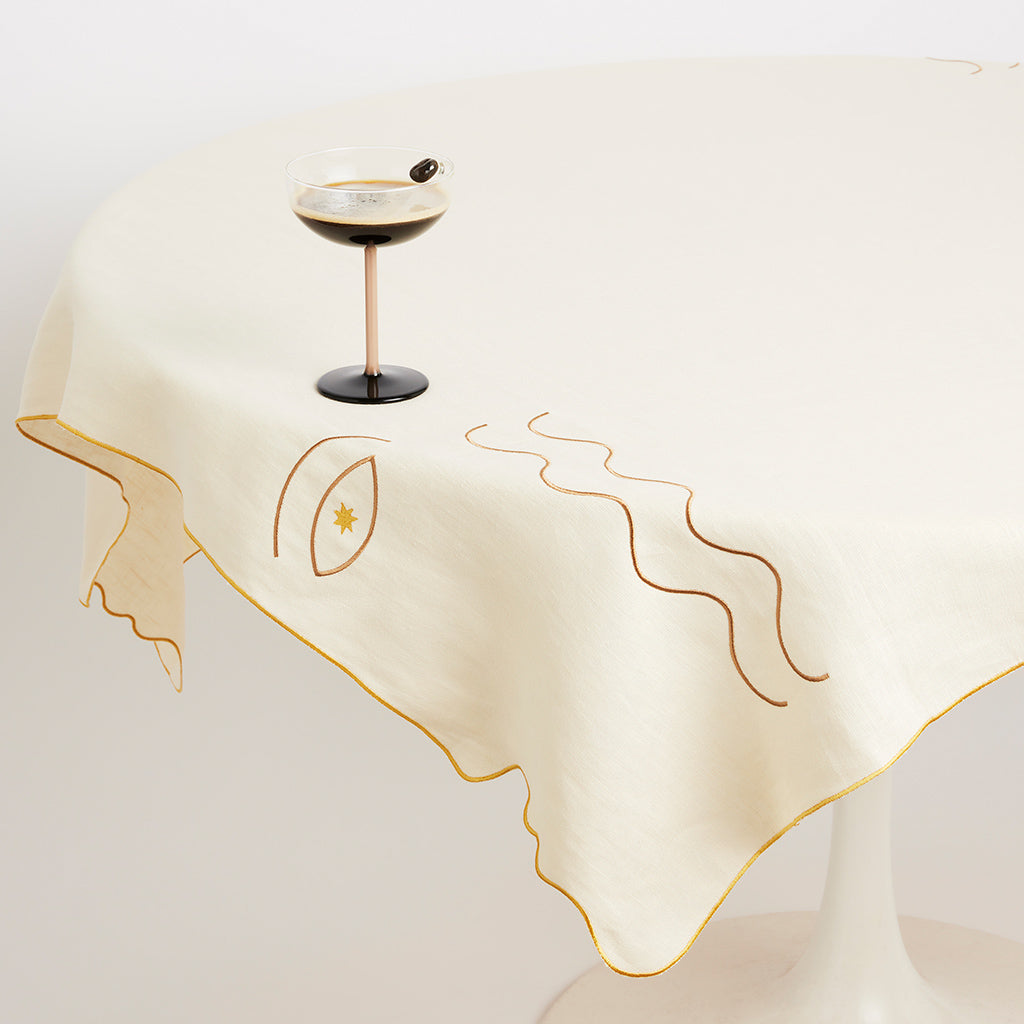 Tête à Tête Square Tablecloth | Ivory &amp; Yellow