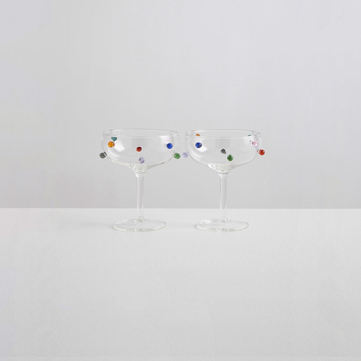 2 Champagne Coupes | Clear &amp; Multi