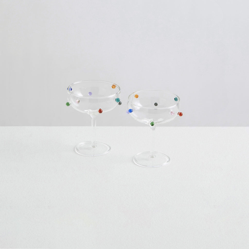 2 Champagne Coupes | Clear & Multi