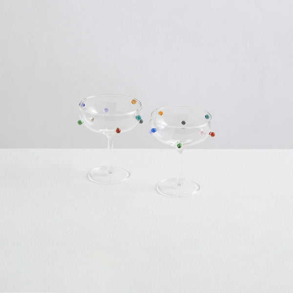 2 Champagne Coupes | Clear & Multi
