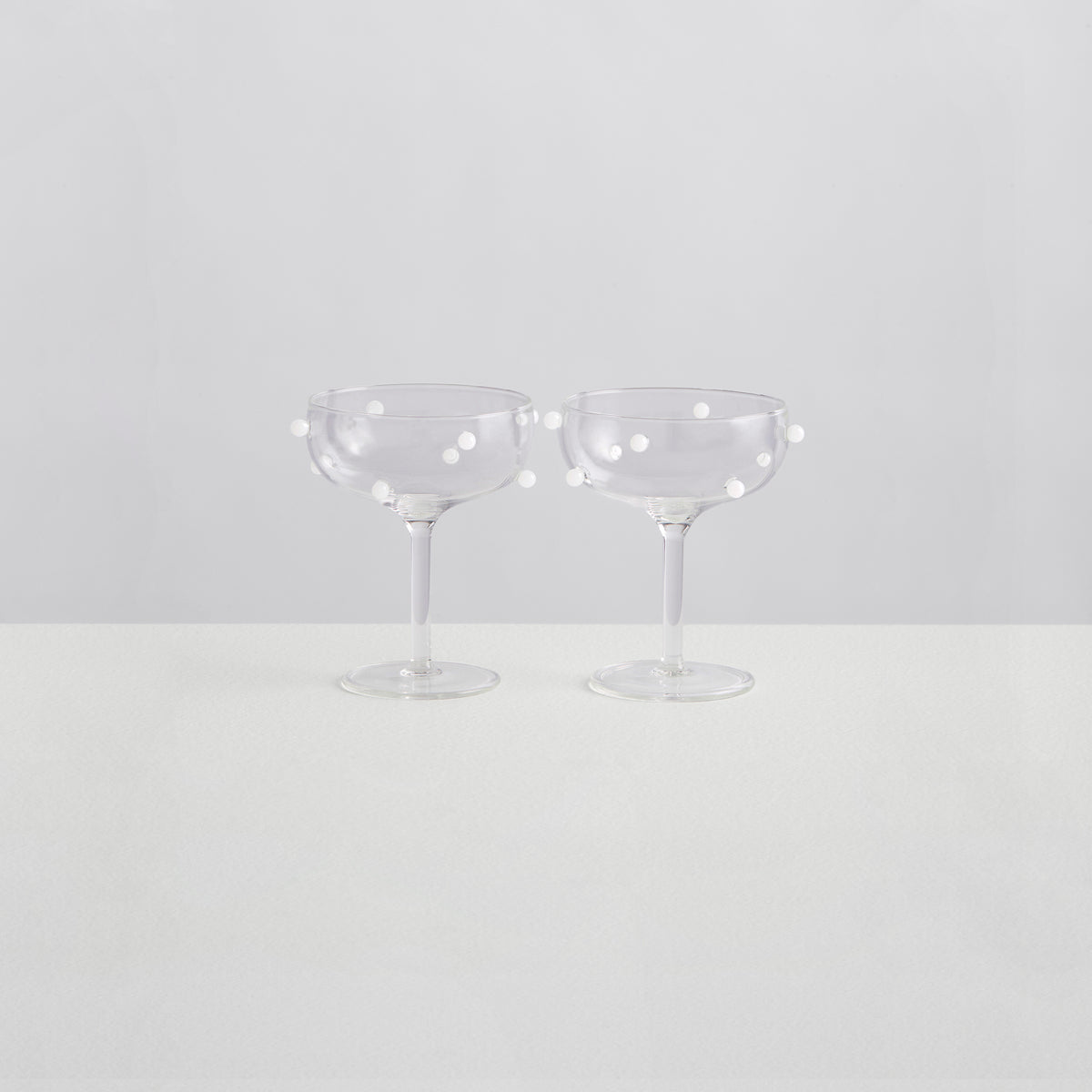 2 Champagne Coupes | Clear &amp; White