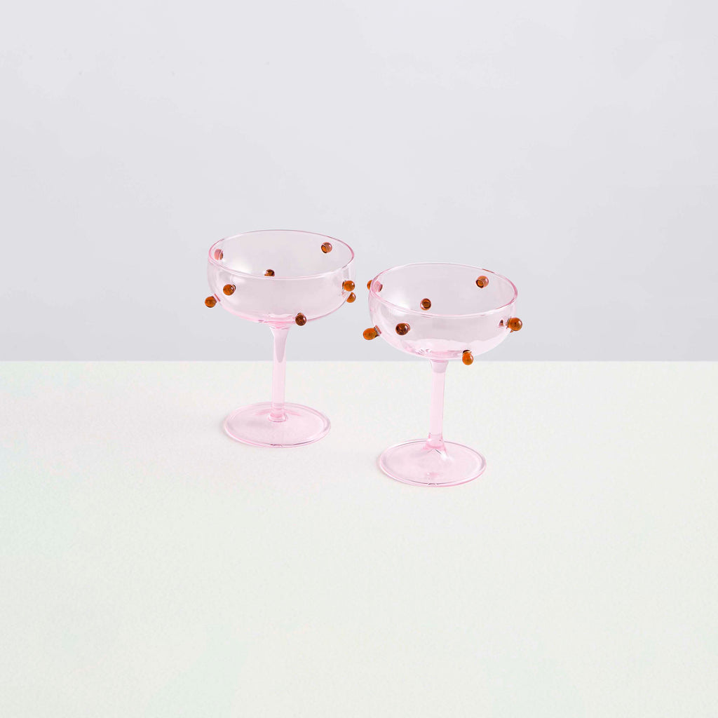 2 Champagne Coupes | Pink & Amber